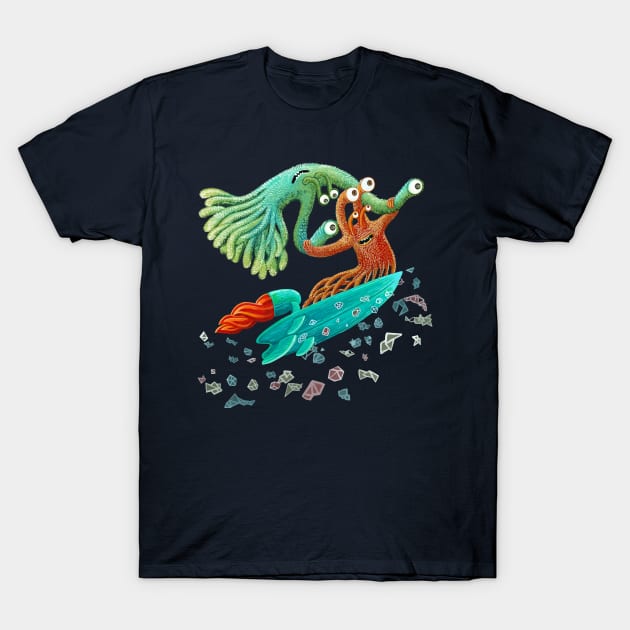 Surfing Monsters T-Shirt by ruta13art